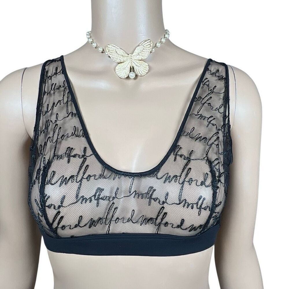 NWT Wolford Obsessed Skin Black Bra Sheer Mesh Top Medium